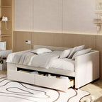Cama de plataforma en forma de L Whisen Twin Size con almacenamiento envolvente y cajones, construcción robusta y duradera