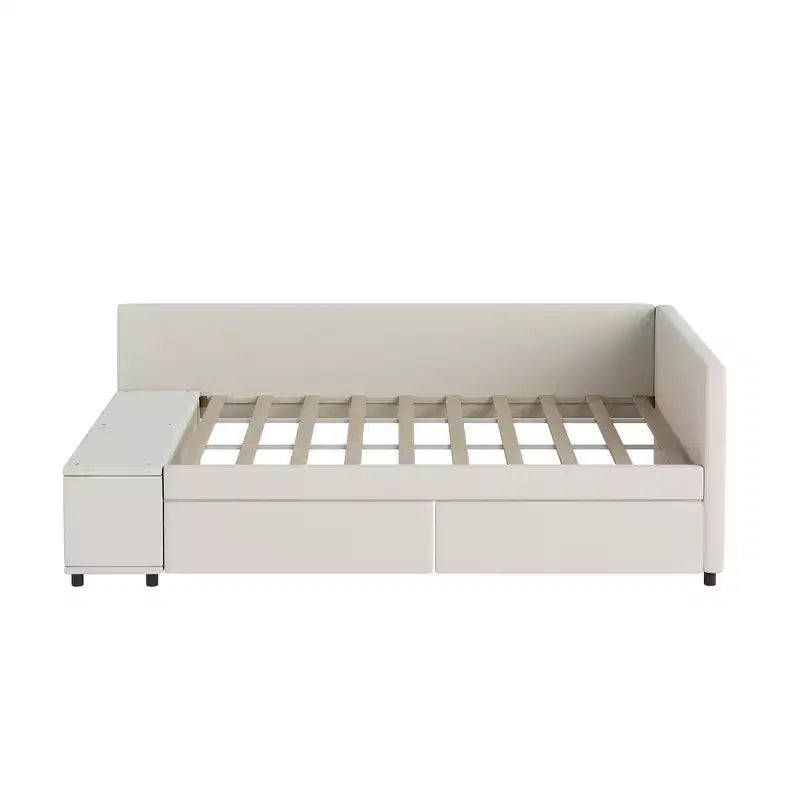 Cama de plataforma en forma de L Whisen Twin Size con almacenamiento envolvente y cajones, construcción robusta y duradera