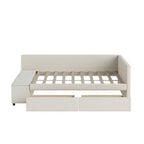 Cama de plataforma en forma de L Whisen Twin Size con almacenamiento envolvente y cajones, construcción robusta y duradera