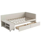 Cama de plataforma en forma de L Whisen Twin Size con almacenamiento envolvente y cajones, construcción robusta y duradera