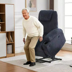 Sillón Reclinable Eléctrico con Elevador, Sillón Elevador con Masaje y Calor, Sillones Reclinables Eléctricos Ajustables de Pana con 2 Portavasos y Asistencia de Pie