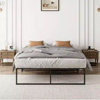Estructura de cama sin cabecero, estructura de cama de plataforma de metal con almacenamiento debajo de la cama, no necesita somier, fácil de montar, somier de lamas de soporte fuerte