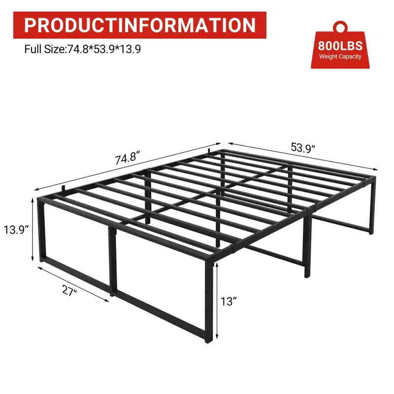 Estructura de cama sin cabecero, estructura de cama de plataforma de metal con almacenamiento debajo de la cama, no necesita somier, fácil de montar, somier de lamas de soporte fuerte