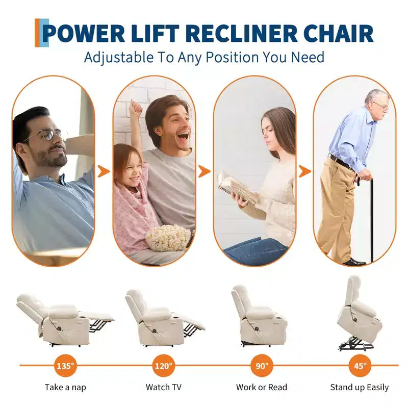 Sillón reclinable elevador con masaje y calor, reclinables eléctricos de gran tamaño, asiento para cine en casa con 2 portavasos laterales, sillón individual reclinable deslizante