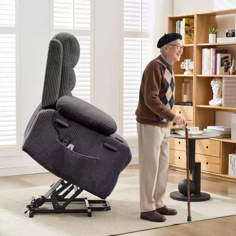 Sillón reclinable elevador con masaje y calor, reclinables eléctricos de gran tamaño, asiento para cine en casa con 2 portavasos laterales, sillón individual reclinable deslizante