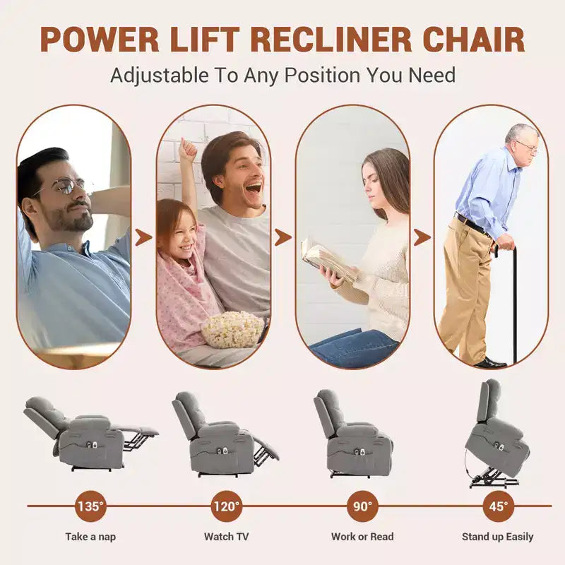 Sillón reclinable elevador con masaje y calor, reclinables eléctricos de gran tamaño, asiento para cine en casa con 2 portavasos laterales, sillón individual reclinable deslizante