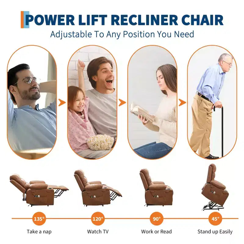 Sillón reclinable elevador con masaje y calor, reclinables eléctricos de gran tamaño, asiento para cine en casa con 2 portavasos laterales, sillón individual reclinable deslizante