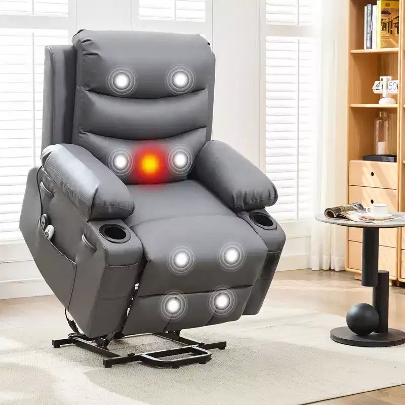 Sillón reclinable elevador con masaje y calor, reclinables eléctricos de gran tamaño, asiento para cine en casa con 2 portavasos laterales, sillón individual reclinable deslizante