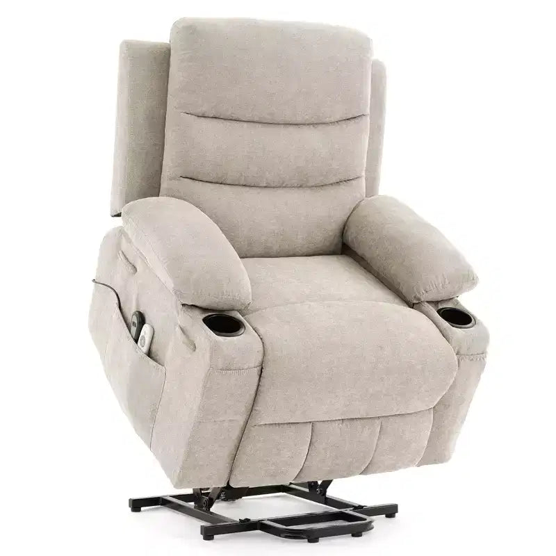 Sillón reclinable elevador con masaje y calor, reclinables eléctricos de gran tamaño, asiento para cine en casa con 2 portavasos laterales, sillón individual reclinable deslizante