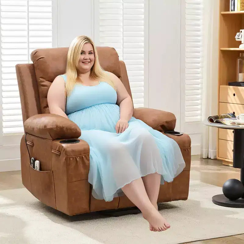 Sillón reclinable elevador con masaje y calor, reclinables eléctricos de gran tamaño, asiento para cine en casa con 2 portavasos laterales, sillón individual reclinable deslizante