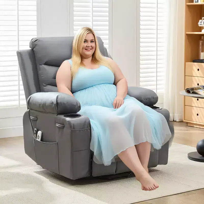 Sillón reclinable elevador con masaje y calor, reclinables eléctricos de gran tamaño, asiento para cine en casa con 2 portavasos laterales, sillón individual reclinable deslizante