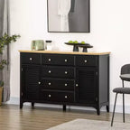 Aparador tipo bufé con cajones de almacenamiento, encimera de madera de caucho y estantes ajustables, gabinete de cocina, gabinete de barra de café