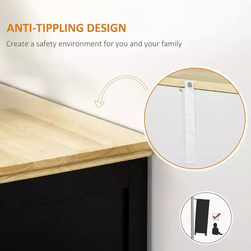 Aparador tipo bufé con cajones de almacenamiento, encimera de madera de caucho y estantes ajustables, gabinete de cocina, gabinete de barra de café
