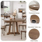 Mesa de comedor redonda COZONY de 47 pulgadas para 4 personas, mesa de cocina con pedestal de madera, base resistente y tapa de 4 secciones, mesa de comedor estilo rústico para salón