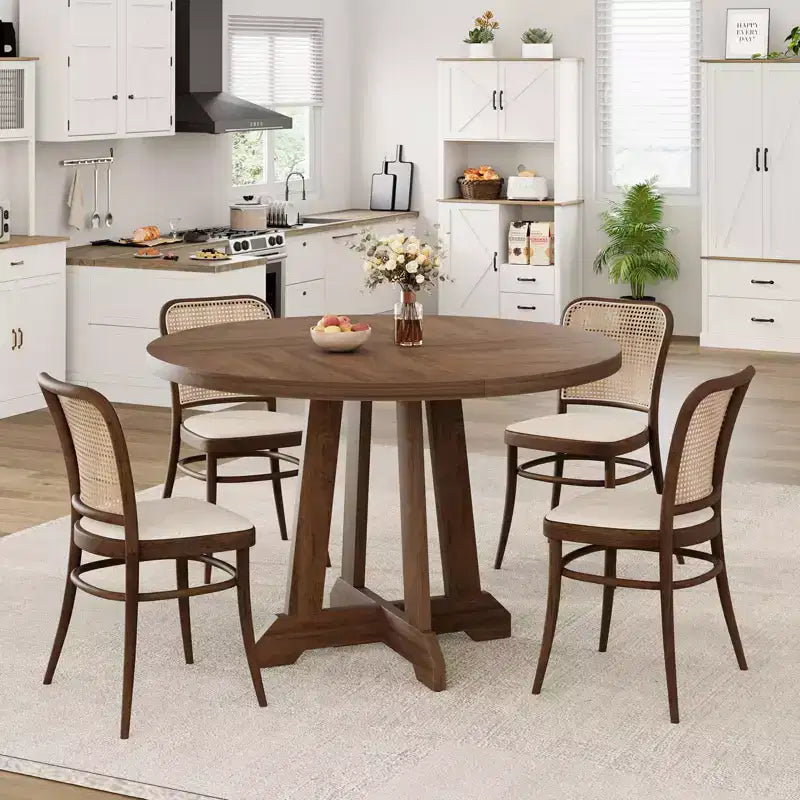 Mesa de comedor redonda COZONY de 47 pulgadas para 4 personas, mesa de cocina con pedestal de madera, base resistente y tapa de 4 secciones, mesa de comedor estilo rústico para salón