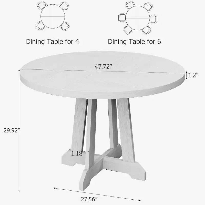 Mesa de comedor redonda COZONY de 47 pulgadas para 4 personas, mesa de cocina con pedestal de madera, base resistente y tapa de 4 secciones, mesa de comedor estilo rústico para salón