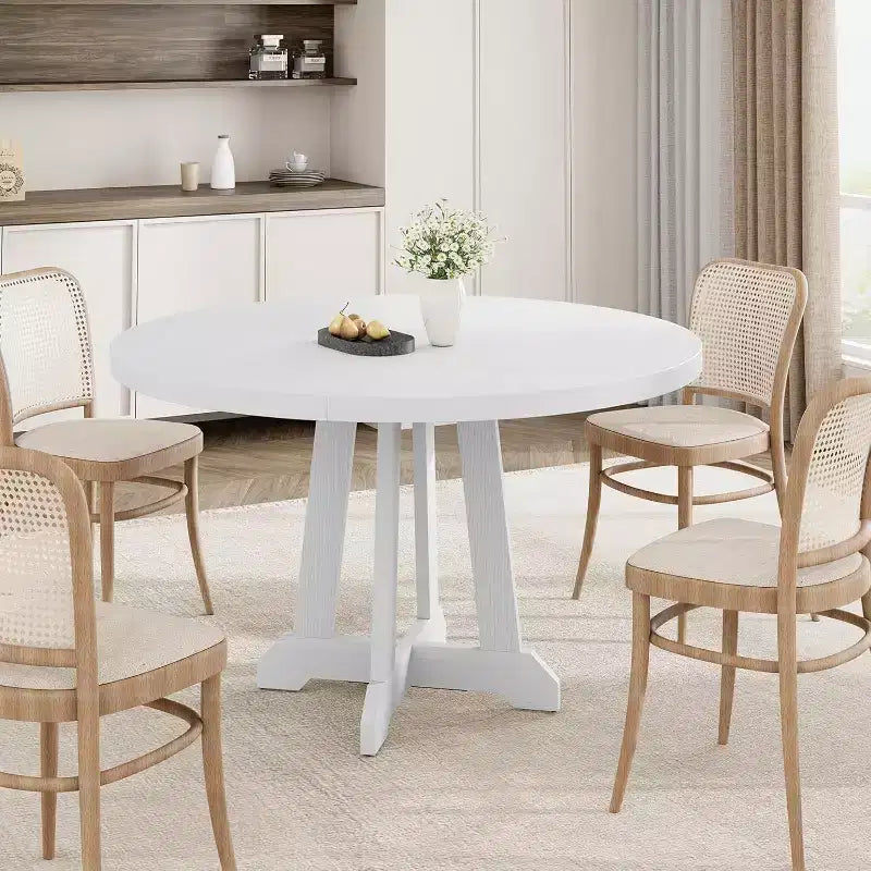 Mesa de comedor redonda COZONY de 47 pulgadas para 4 personas, mesa de cocina con pedestal de madera, base resistente y tapa de 4 secciones, mesa de comedor estilo rústico para salón