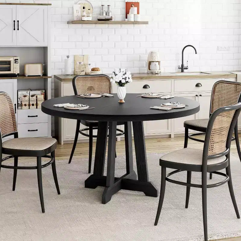 Mesa de comedor redonda COZONY de 47 pulgadas para 4 personas, mesa de cocina con pedestal de madera, base resistente y tapa de 4 secciones, mesa de comedor estilo rústico para salón