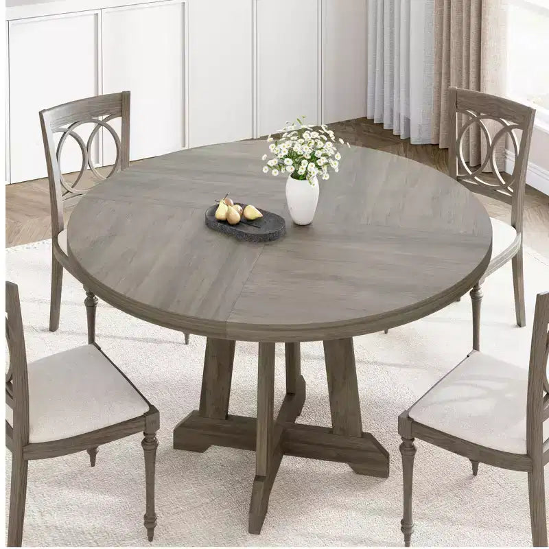 Mesa de comedor redonda COZONY de 47 pulgadas para 4 personas, mesa de cocina con pedestal de madera, base resistente y tapa de 4 secciones, mesa de comedor estilo rústico para salón