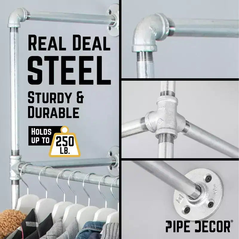 Pipe Decor 41 pulg. Perchero galvanizado de pared, sencillo