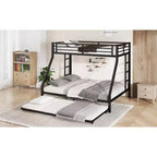 Litera de metal Bellemave Twin XL sobre Queen con nido, estructura de triple cama resistente, escaleras y barandillas, sin ruido, negro