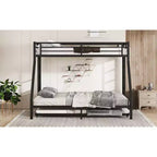 Litera de metal Bellemave Twin XL sobre Queen con nido, estructura de triple cama resistente, escaleras y barandillas, sin ruido, negro