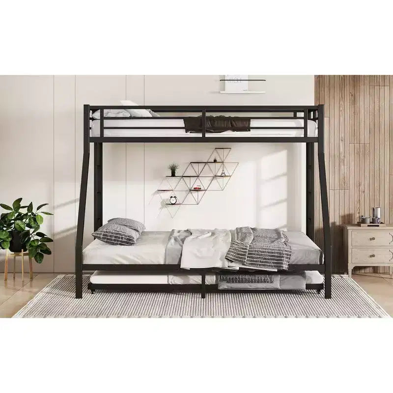 Litera de metal Bellemave Twin XL sobre Queen con nido, estructura de triple cama resistente, escaleras y barandillas, sin ruido, negro