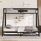 Litera de metal Bellemave Twin XL sobre Queen con nido, estructura de triple cama resistente, escaleras y barandillas, sin ruido, negro