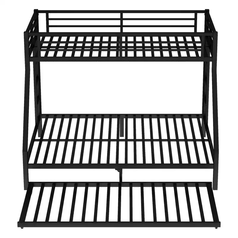Litera de metal Bellemave Twin XL sobre Queen con nido, estructura de triple cama resistente, escaleras y barandillas, sin ruido, negro