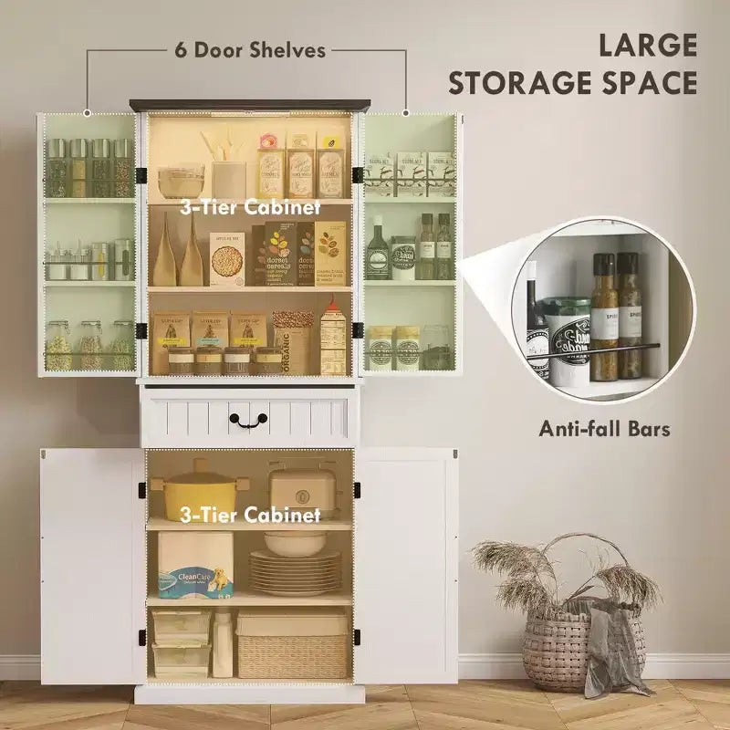 Armario de despensa de cocina con 71 LED, gabinete de almacenamiento estilo casa de campo con estantes en la puerta