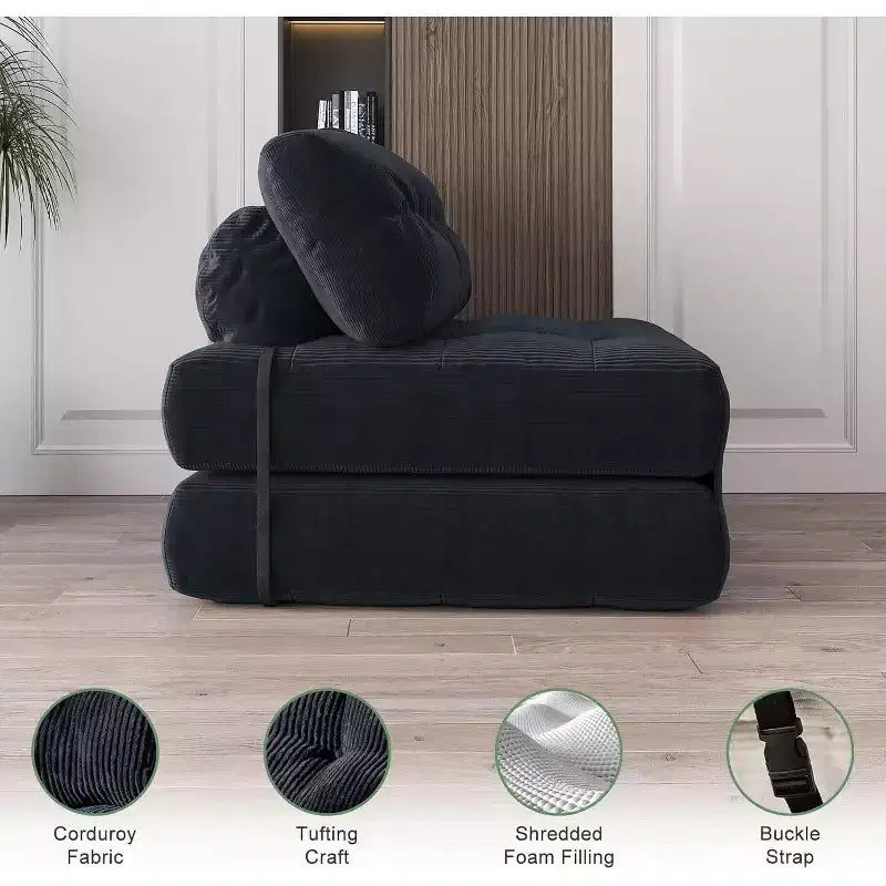 Sofá Cama Plegable, Sofá Cama Futón, Sillón Cama Convertible Futón, Almohada Colchón Plegable con Soporte Lumbar, Sofá Plegable Portátil, Individual