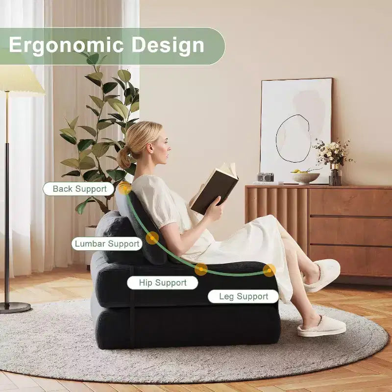 Sofá Cama Plegable, Sofá Cama Futón, Sillón Cama Convertible Futón, Almohada Colchón Plegable con Soporte Lumbar, Sofá Plegable Portátil, Individual
