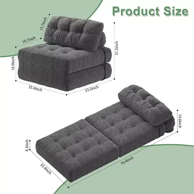 Sofá Cama Plegable, Sofá Cama Futón, Sillón Cama Convertible Futón, Almohada Colchón Plegable con Soporte Lumbar, Sofá Plegable Portátil, Individual
