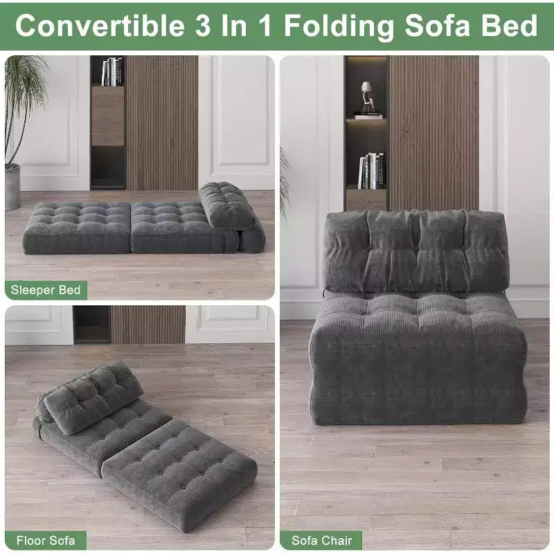 Sofá Cama Plegable, Sofá Cama Futón, Sillón Cama Convertible Futón, Almohada Colchón Plegable con Soporte Lumbar, Sofá Plegable Portátil, Individual