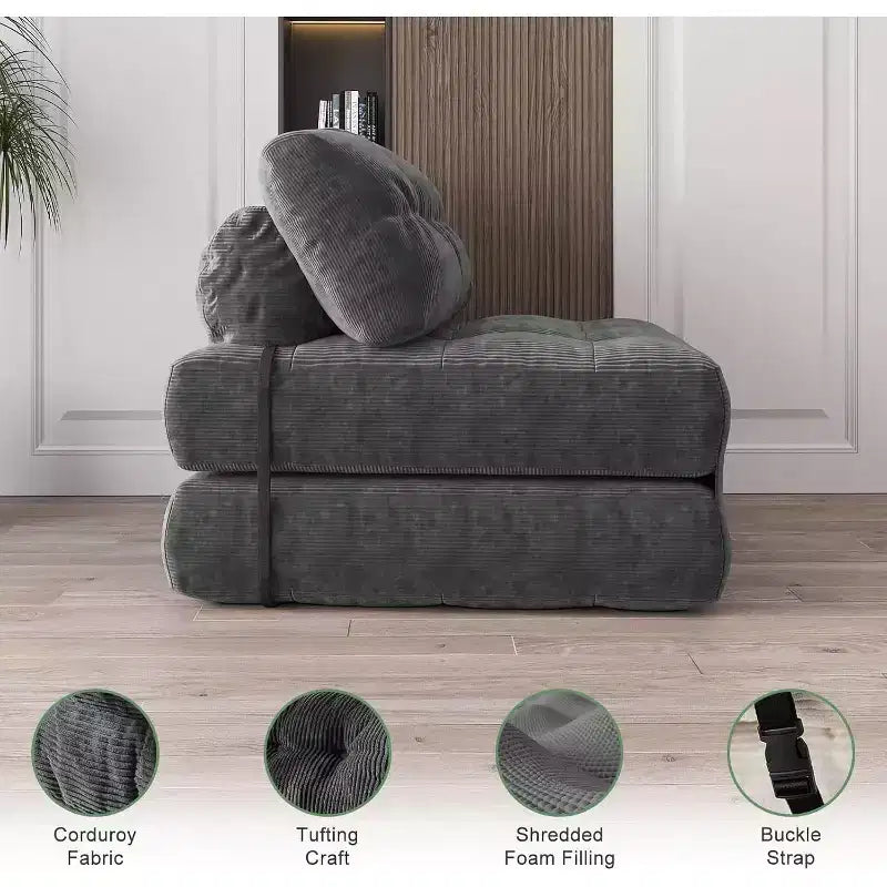 Sofá Cama Plegable, Sofá Cama Futón, Sillón Cama Convertible Futón, Almohada Colchón Plegable con Soporte Lumbar, Sofá Plegable Portátil, Individual