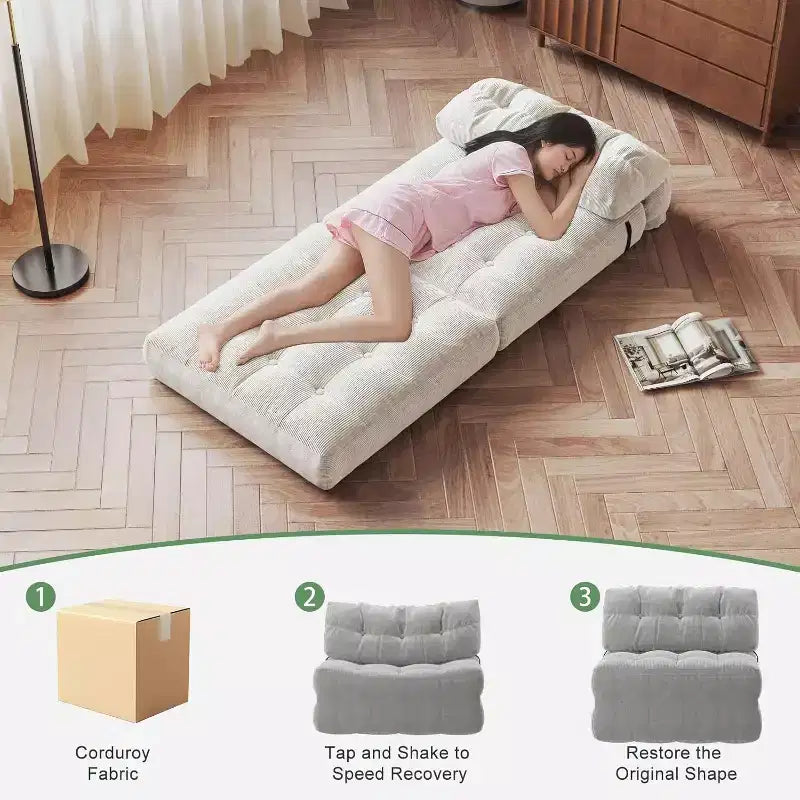 Sofá Cama Plegable, Sofá Cama Futón, Sillón Cama Convertible Futón, Almohada Colchón Plegable con Soporte Lumbar, Sofá Plegable Portátil, Individual
