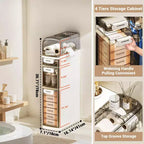 Mueble de almacenamiento de baño estrecho de 4 niveles, gabinete de baño angosto con cajones y caja de pañuelos, caja de almacenamiento delgada de plástico impermeable para espacios estrechos en la cocina