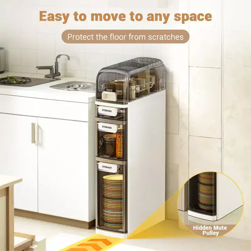 Mueble de almacenamiento de baño estrecho de 4 niveles, gabinete de baño angosto con cajones y caja de pañuelos, caja de almacenamiento delgada de plástico impermeable para espacios estrechos en la cocina
