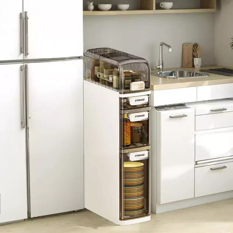 Mueble de almacenamiento de baño estrecho de 4 niveles, gabinete de baño angosto con cajones y caja de pañuelos, caja de almacenamiento delgada de plástico impermeable para espacios estrechos en la cocina