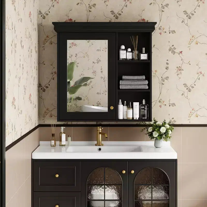 Botiquín rectangular FAMYYT de 76 cm de ancho x 71 cm de alto de MDF con espejo, estante ajustable, bisagras de cierre suave, estantes abiertos
