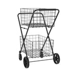GDFStudio Salta - Carrito de compras plegable de 2 niveles con cestas extraíbles y ruedas giratorias 360