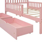 Cama de plataforma de madera con barandillas para niños, estructura de cama de plataforma de madera con 2 cajones de almacenamiento