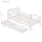 Cama de plataforma de madera con barandillas para niños, estructura de cama de plataforma de madera con 2 cajones de almacenamiento