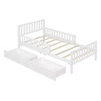 Cama de plataforma de madera con barandillas para niños, estructura de cama de plataforma de madera con 2 cajones de almacenamiento