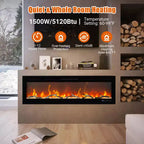 CuisinSmart Chimenea eléctrica empotrable de pared de 72 pulgadas, con 12 colores de llama, doble calefacción de 750w/1500w, chimenea inteligente con control de voz