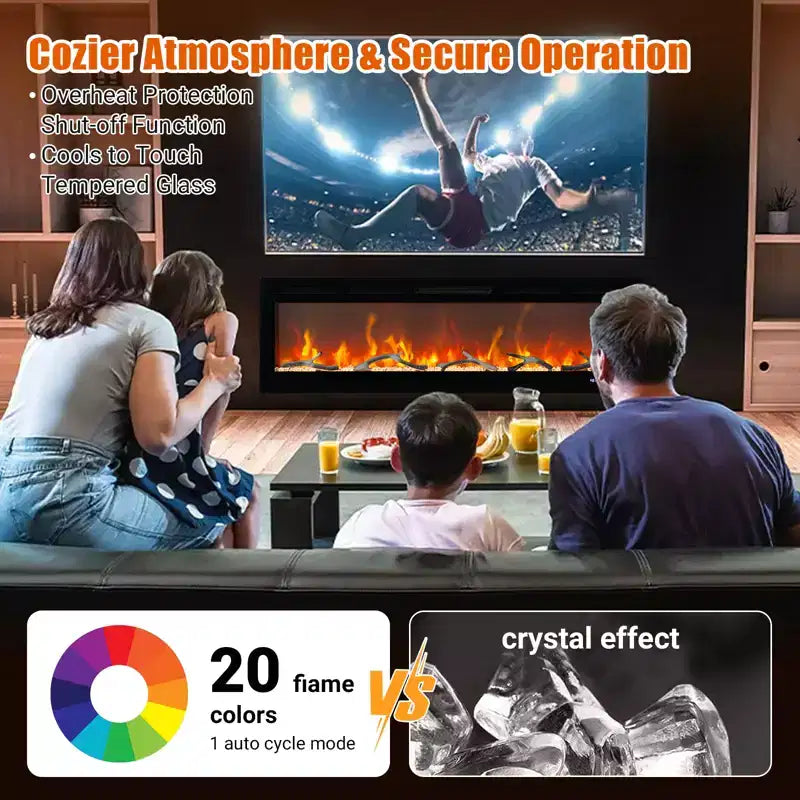 CuisinSmart Chimenea eléctrica empotrable de pared de 72 pulgadas, con 12 colores de llama, doble calefacción de 750w/1500w, chimenea inteligente con control de voz