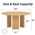 PexFix Mesa de Comedor Redonda Moderna de 60" con Patas Cilíndricas Rayadas, Mesa de Cocina de Madera Maciza con Almohadillas Antirrayas para Comedor y Barra de Cocina en Natural