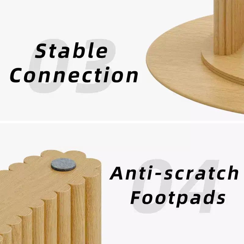 PexFix Mesa de Comedor Redonda Moderna de 60" con Patas Cilíndricas Rayadas, Mesa de Cocina de Madera Maciza con Almohadillas Antirrayas para Comedor y Barra de Cocina en Natural