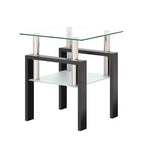 Mesa de centro cuadrada de cristal de 2 niveles con estante de almacenamiento, mesa de té moderna para sala de estar u oficina