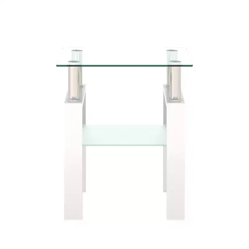 Mesa de centro cuadrada de cristal de 2 niveles con estante de almacenamiento, mesa de té moderna para sala de estar u oficina